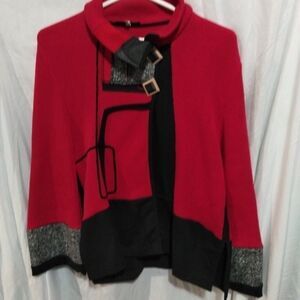 Jaskar Size S Artsy Cardigan Sweater Jacket red Black Grey
